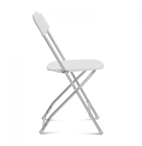 White Folding Chair Aluminum Frame : Side View - Liberty Event Rentals